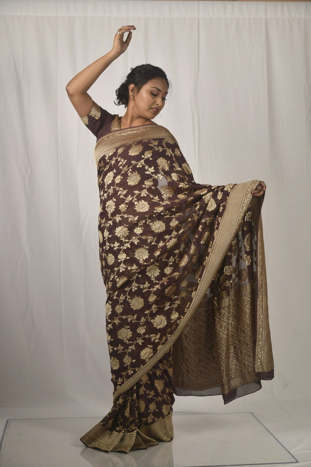 Brown Khaddi Georgette Handloom Saree