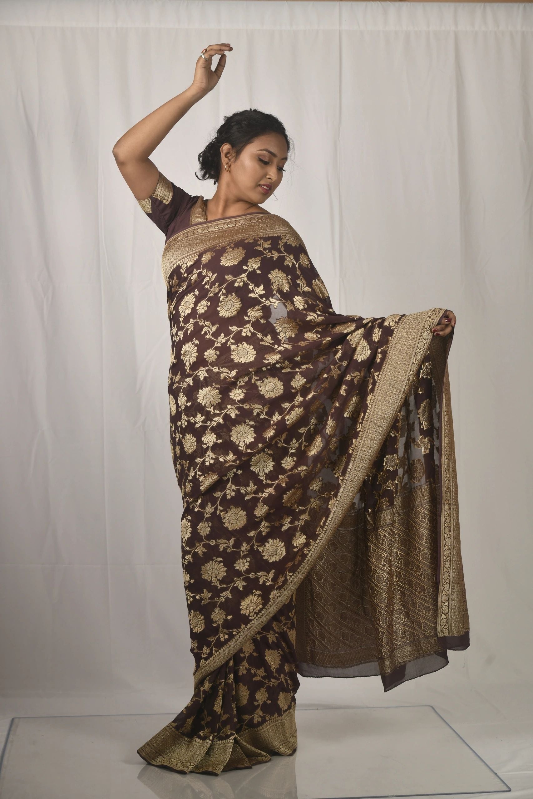 Brown Khaddi Georgette Handloom Saree