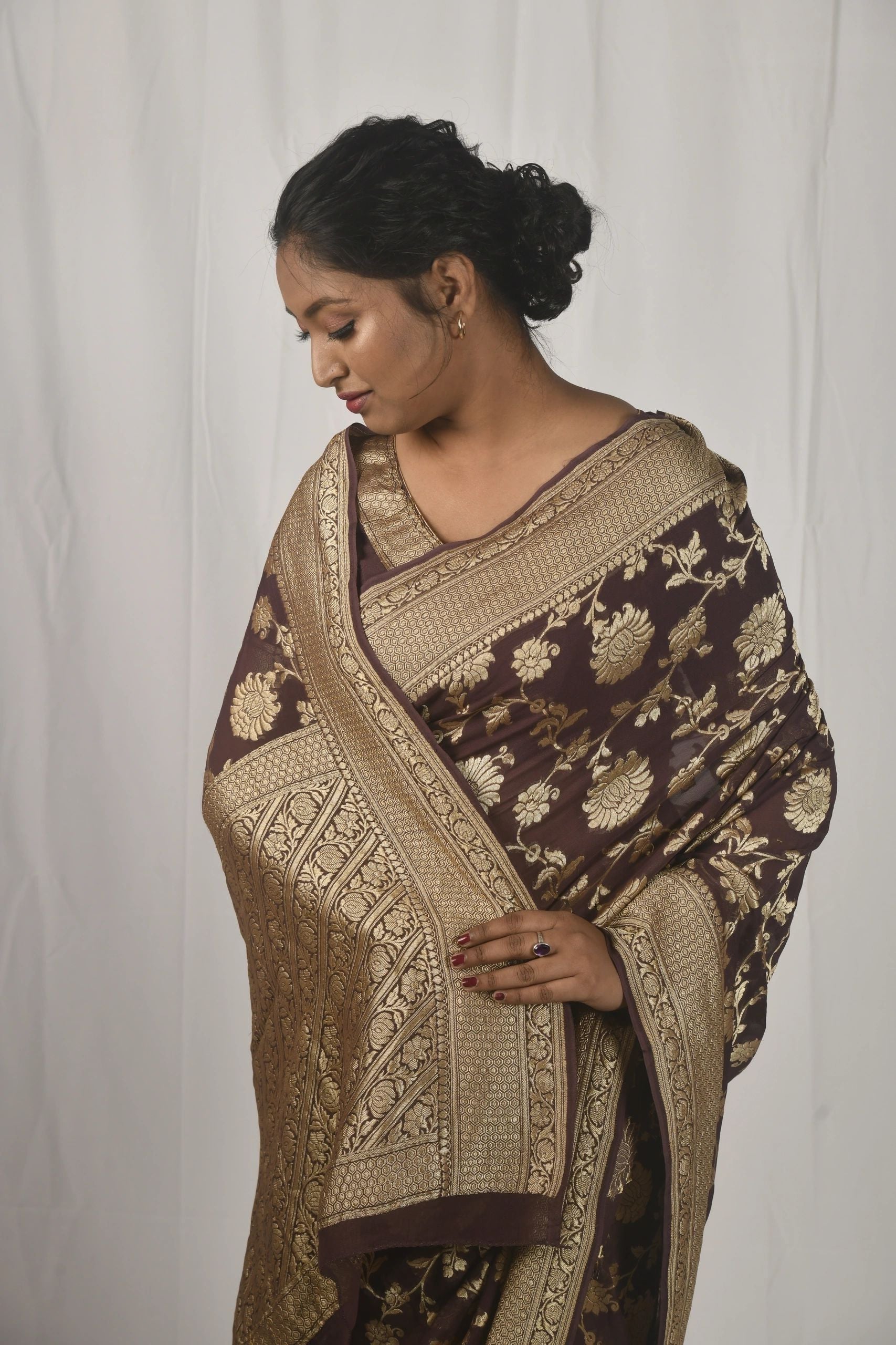 Brown Khaddi Georgette Handloom Saree
