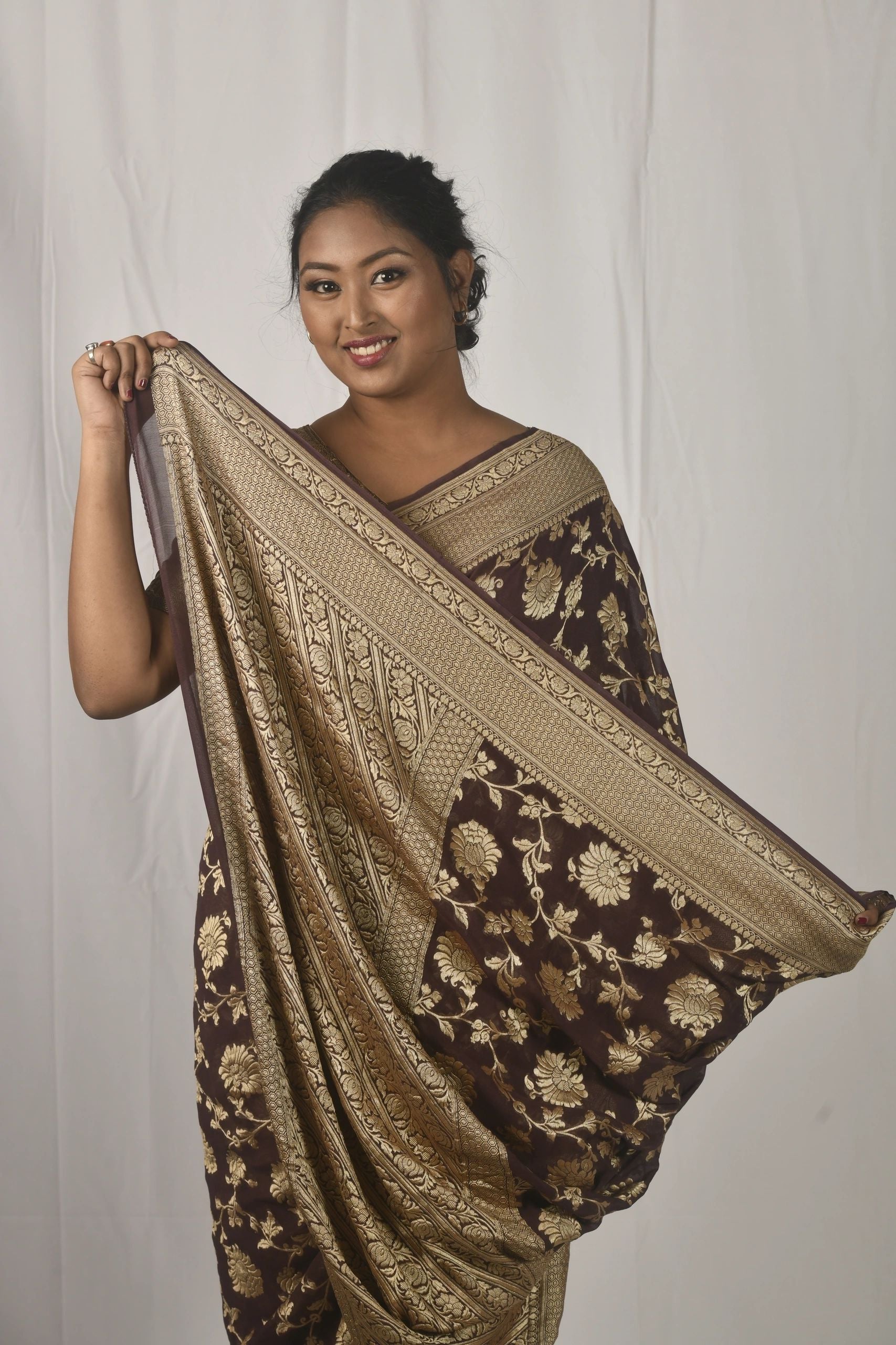 Brown Khaddi Georgette Handloom Saree