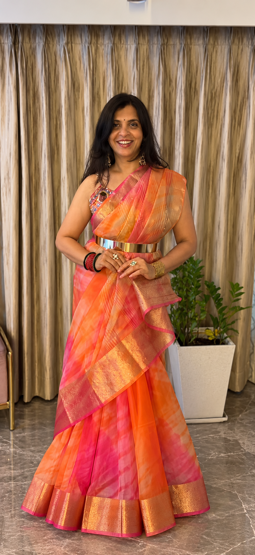 Pink and Orange Lightweight Organza Banarasi Saree - Weave Owl