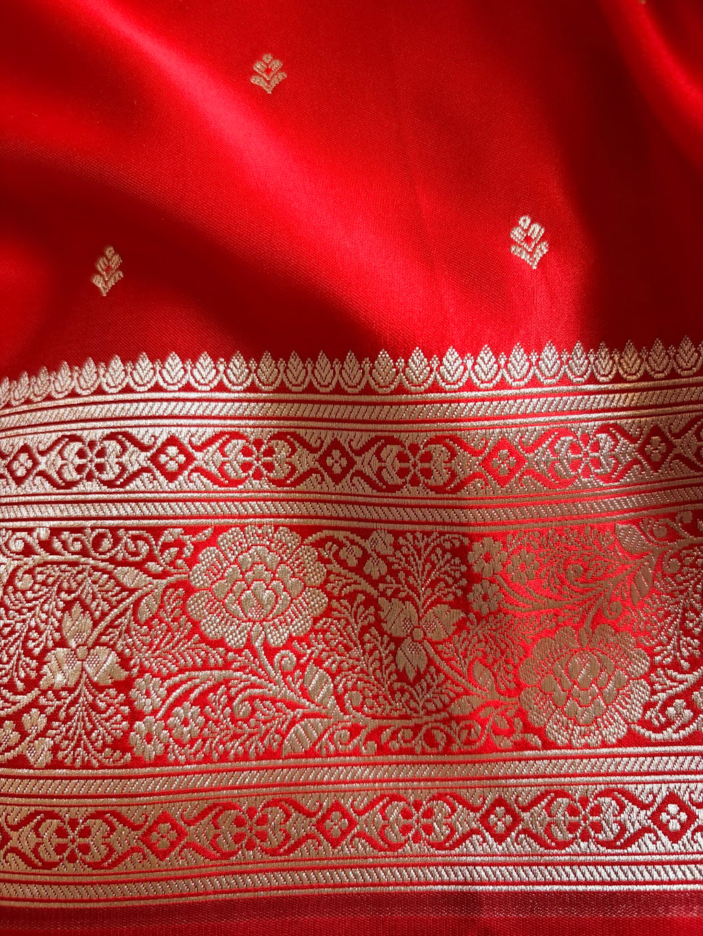 Pure Red Katan Banarasi Silk Saree | Weave Owl handwoven in banaras