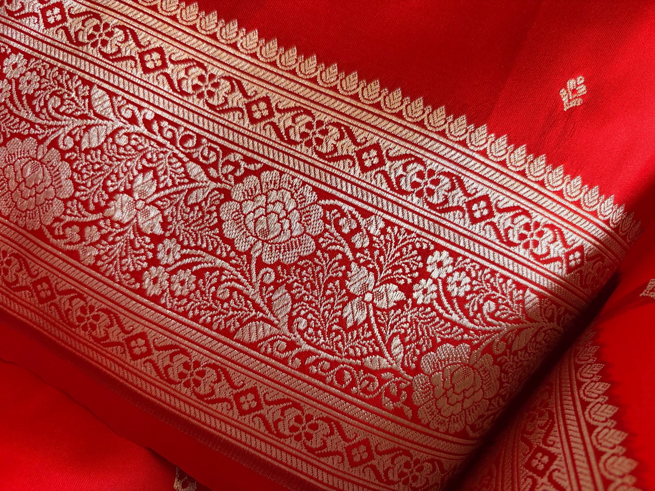 Pure Red Katan Banarasi Silk Saree | Weave Owl handwoven in banaras