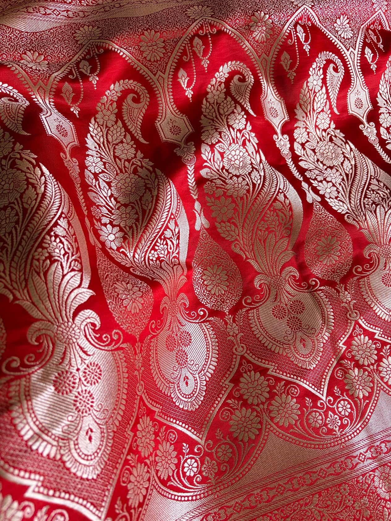 Pure Red Katan Banarasi Silk Saree | Weave Owl handwoven in banaras