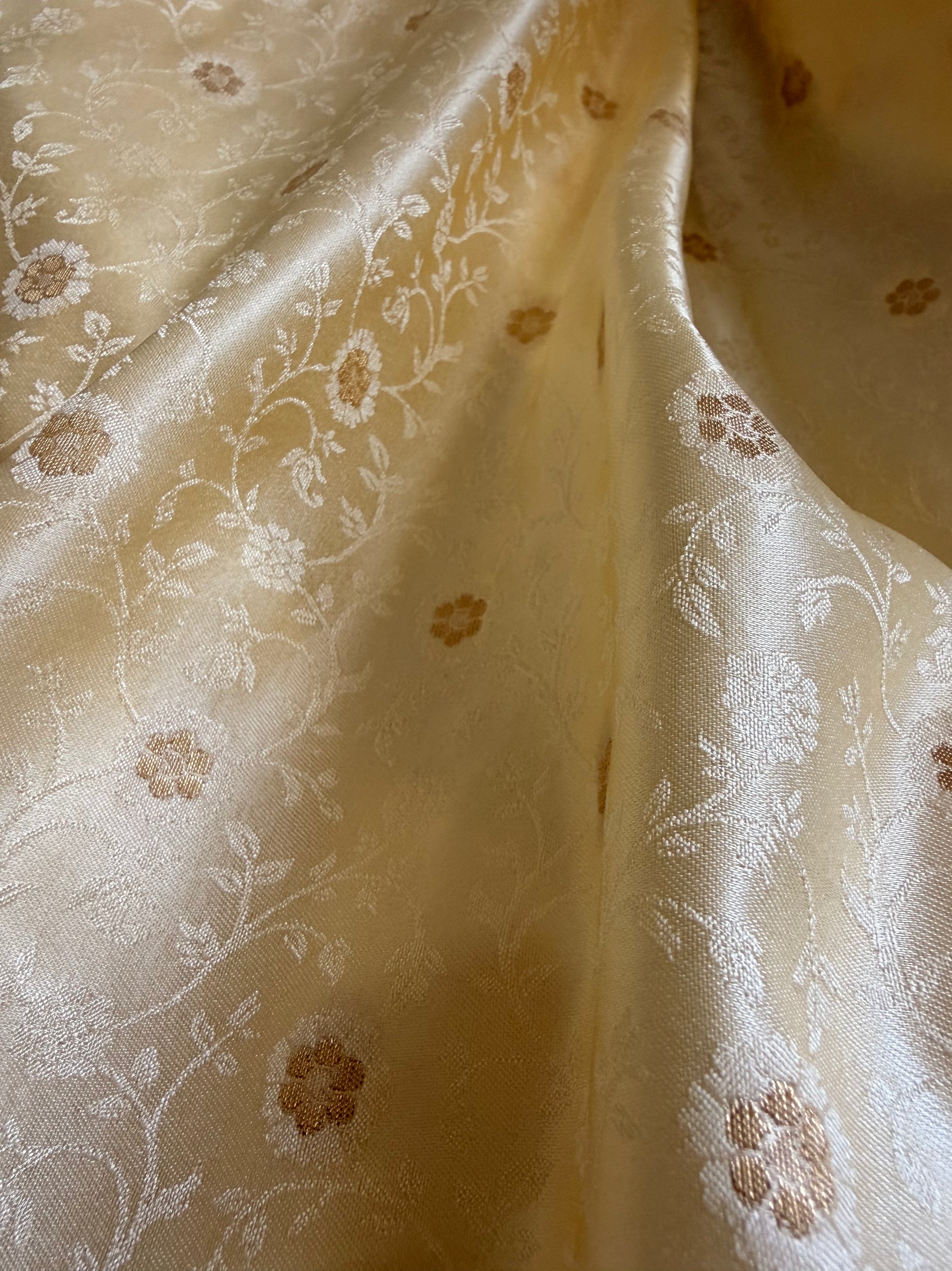Ivory Handwoven Banarasi Tanchoi Silk Saree