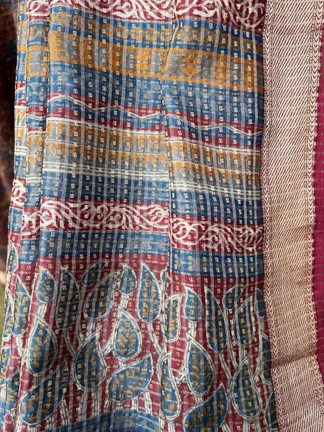 Unique Check Mehroon Saree with Zari Border in Pure Silk