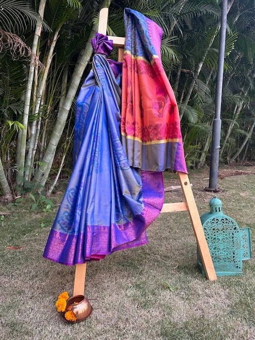A dual shade purple & blue saree