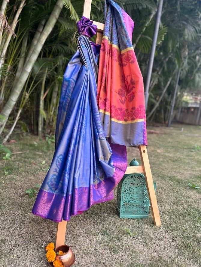 A dual shade purple & blue saree
