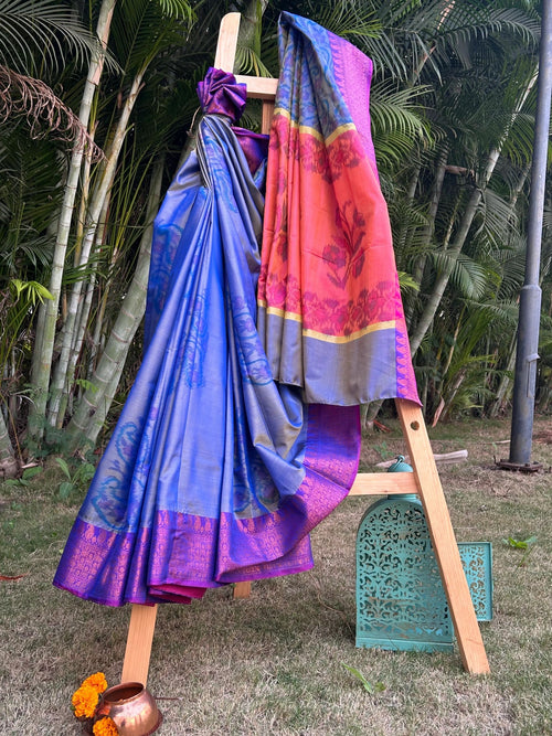 A dual shade purple & blue saree