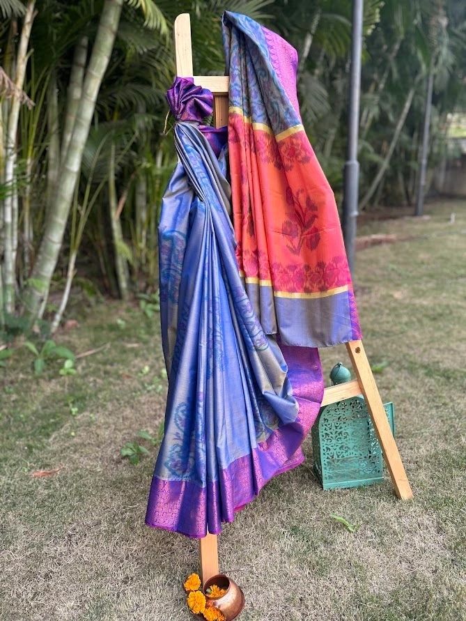 A dual shade purple & blue saree