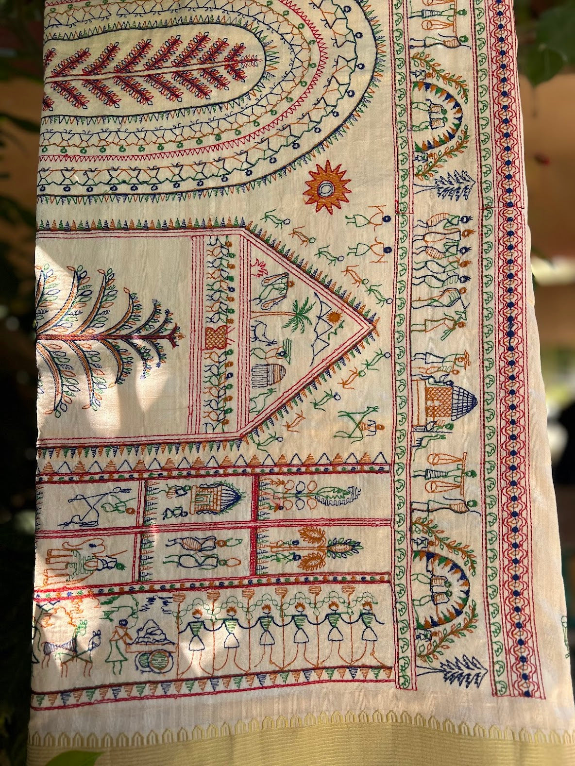 Creme warli art cotton silk saree