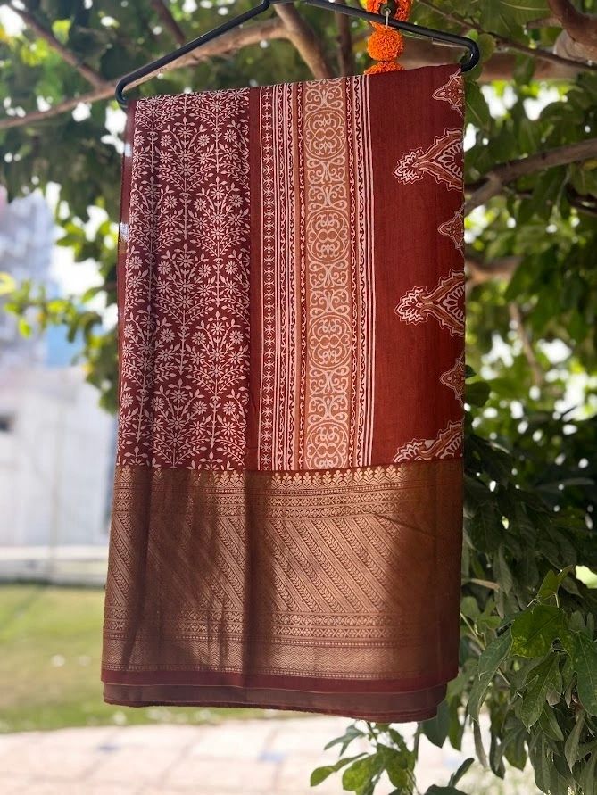 Pure silk Brown saree with Zari border