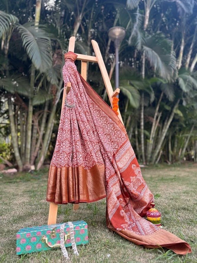 Pure silk Brown saree with Zari border