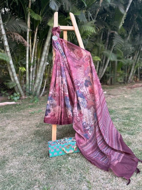 A brown geometric design cotton saree