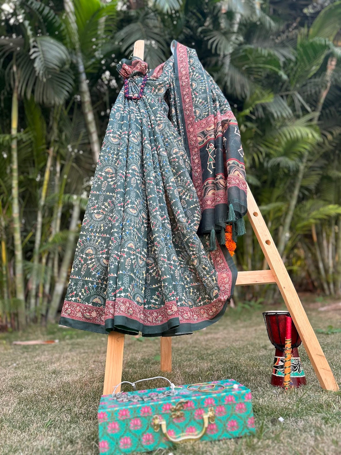 Green warli art cotton saree