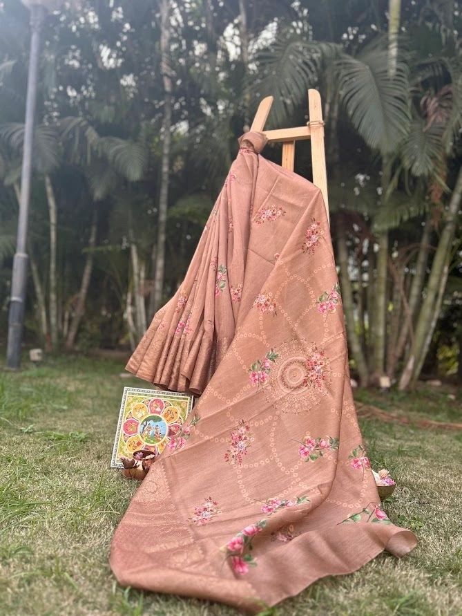 Unique mandala art in brown hue brown Saree