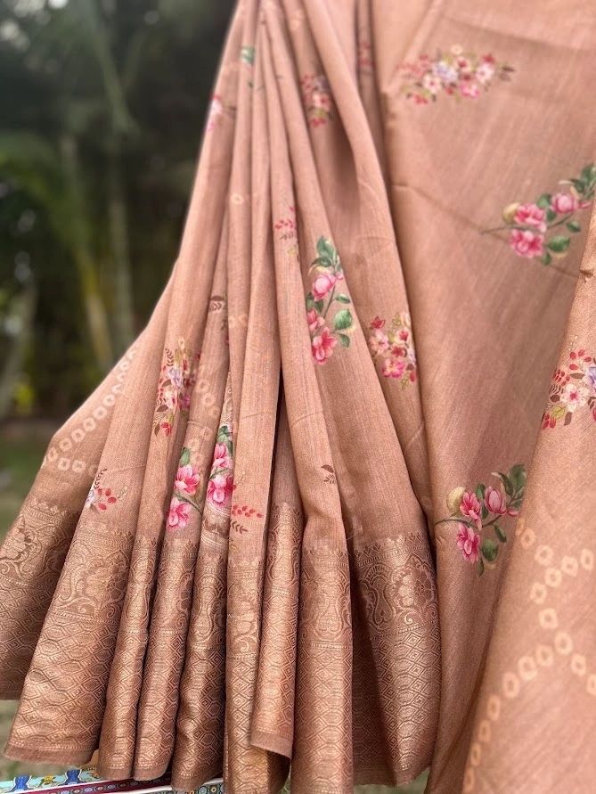 Unique mandala art in brown hue brown Saree