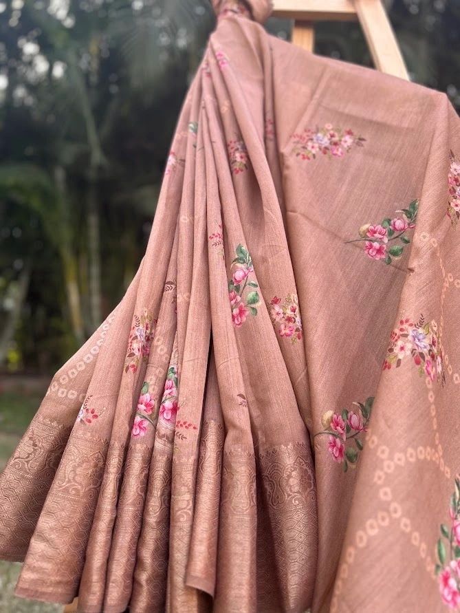 Unique mandala art in brown hue brown Saree