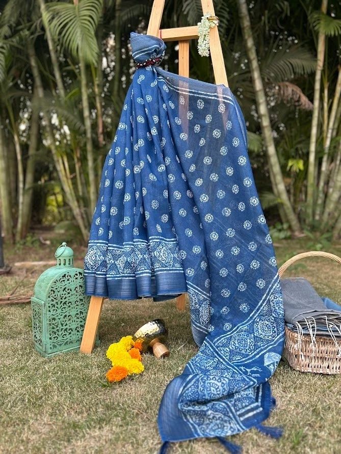 The most loved blue & silver cotton saree