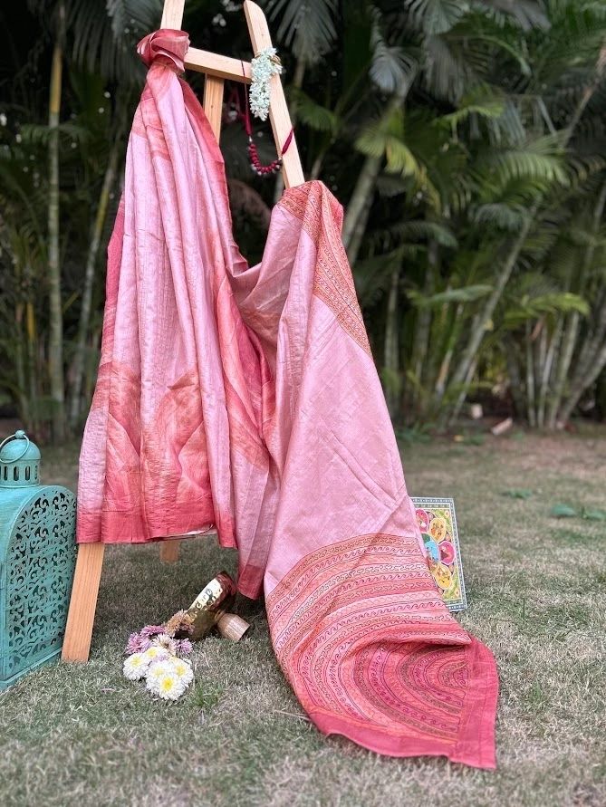 A designer thread work orange cotton silk