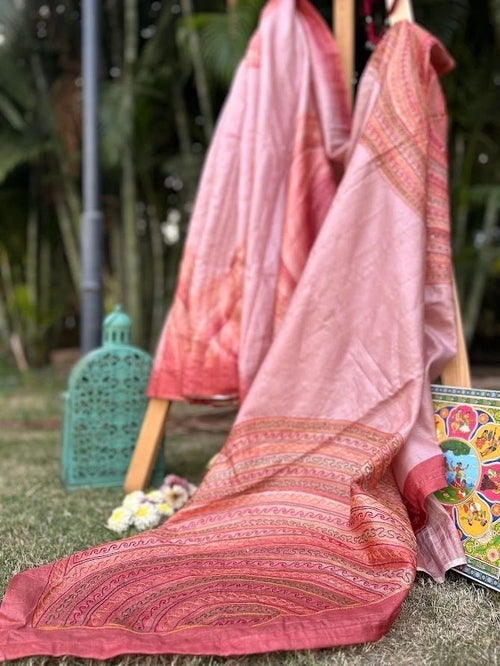 A designer thread work orange cotton silk