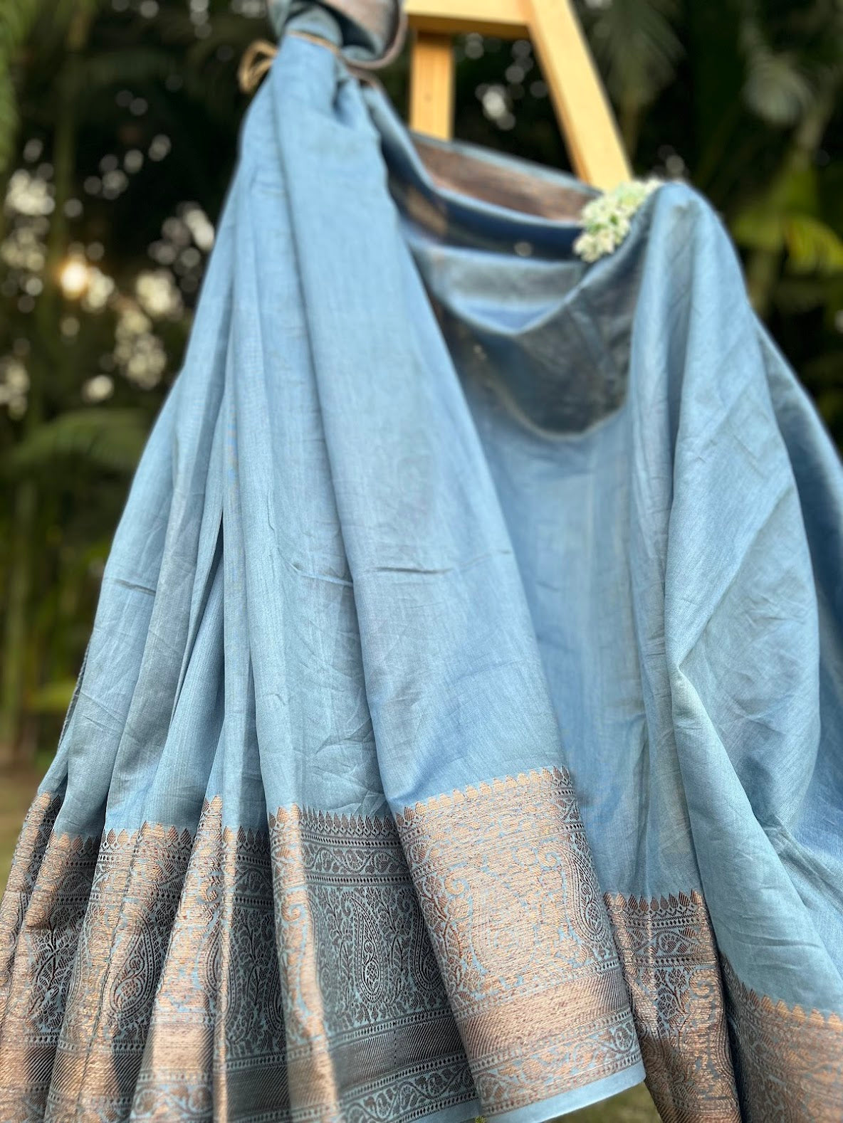 Neel Varnam – Monochrome Blue Tussar Silk Saree with Zari Border