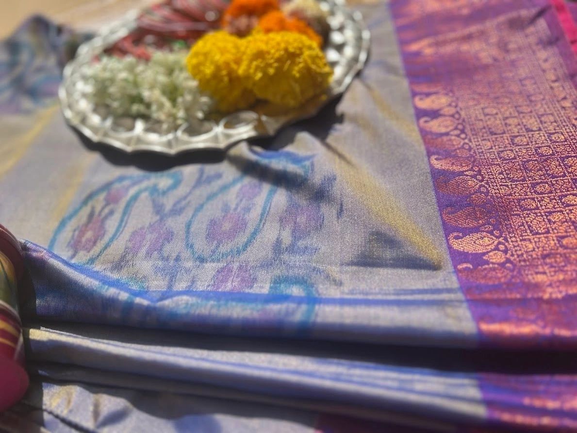 A dual shade purple & blue saree