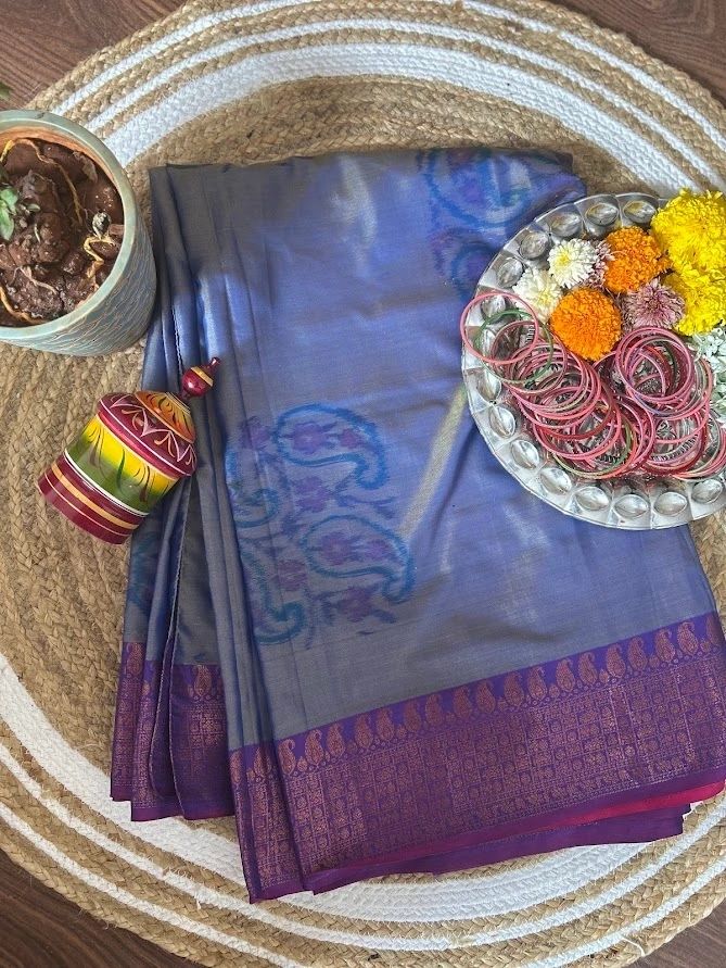A dual shade purple & blue saree