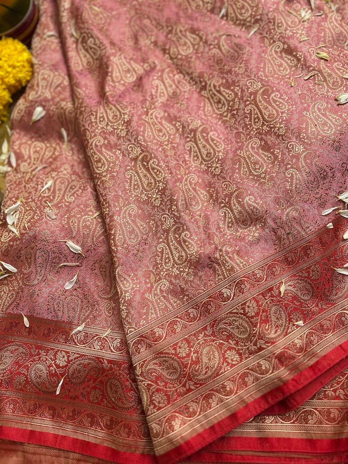 Red and Pink Tanchoi Saree