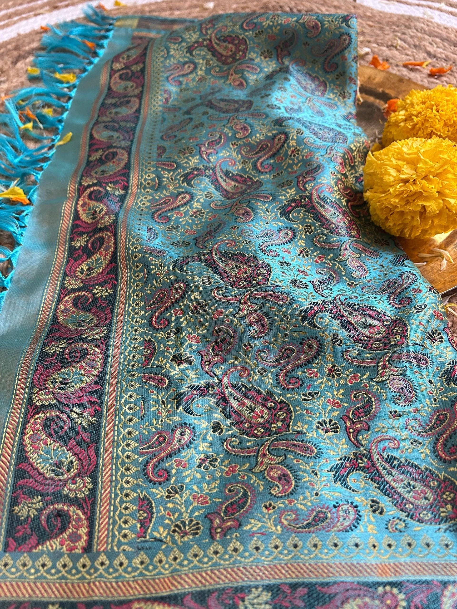 Rich blue with red and gold motifs stole
