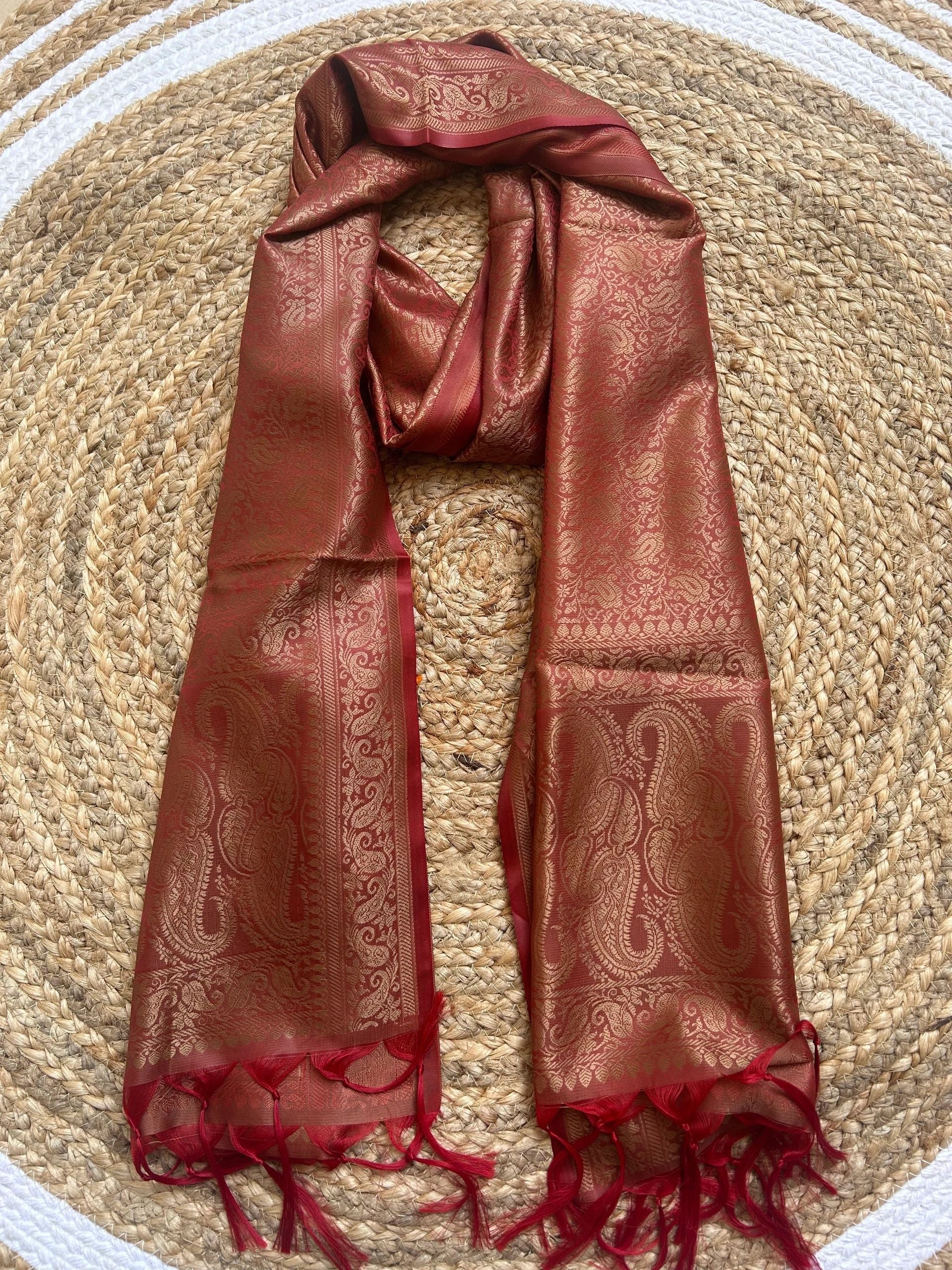Subtle Mehroon and antique gold motifs stole