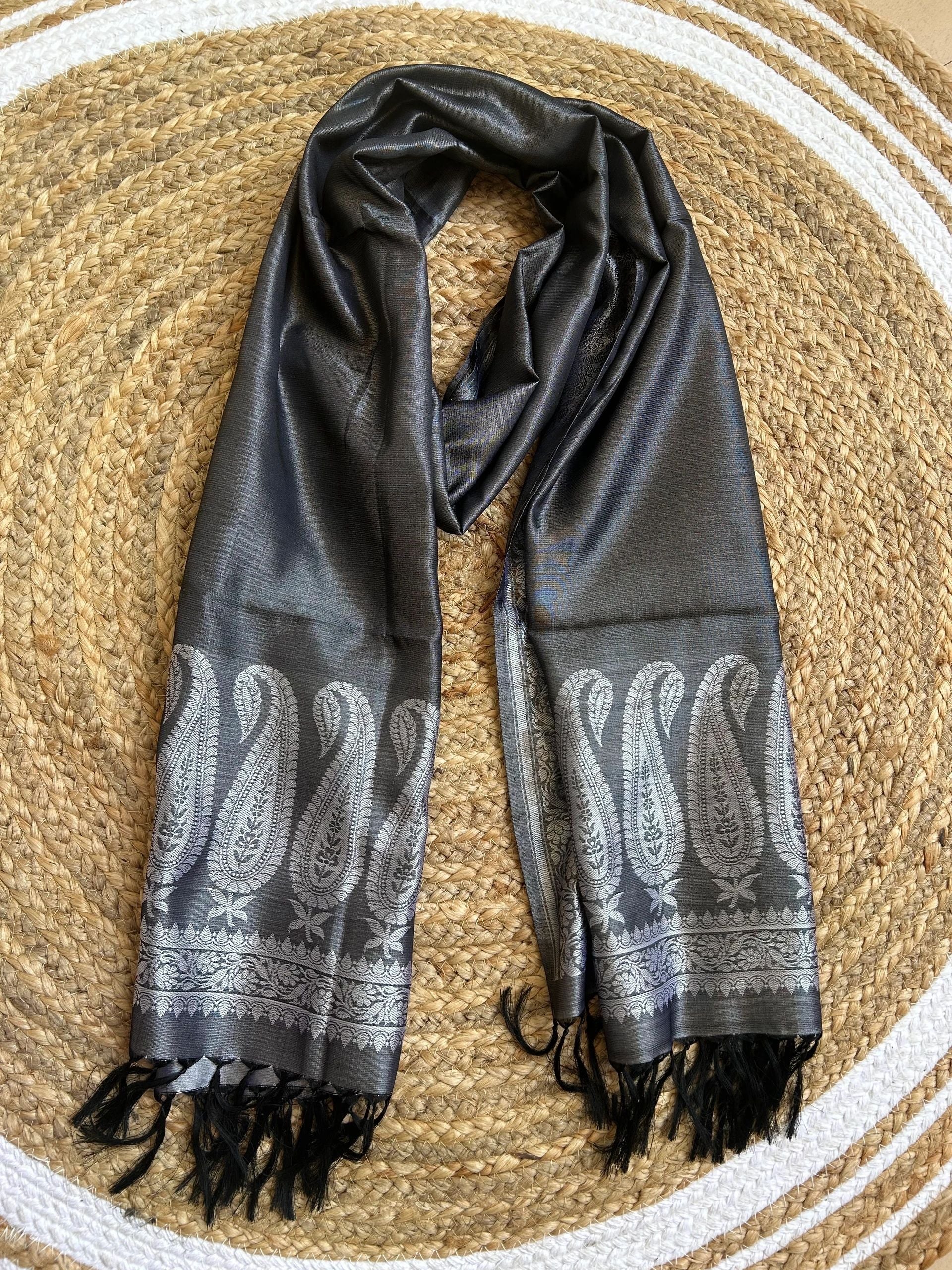 Grey with silver motifs and black tassels stole