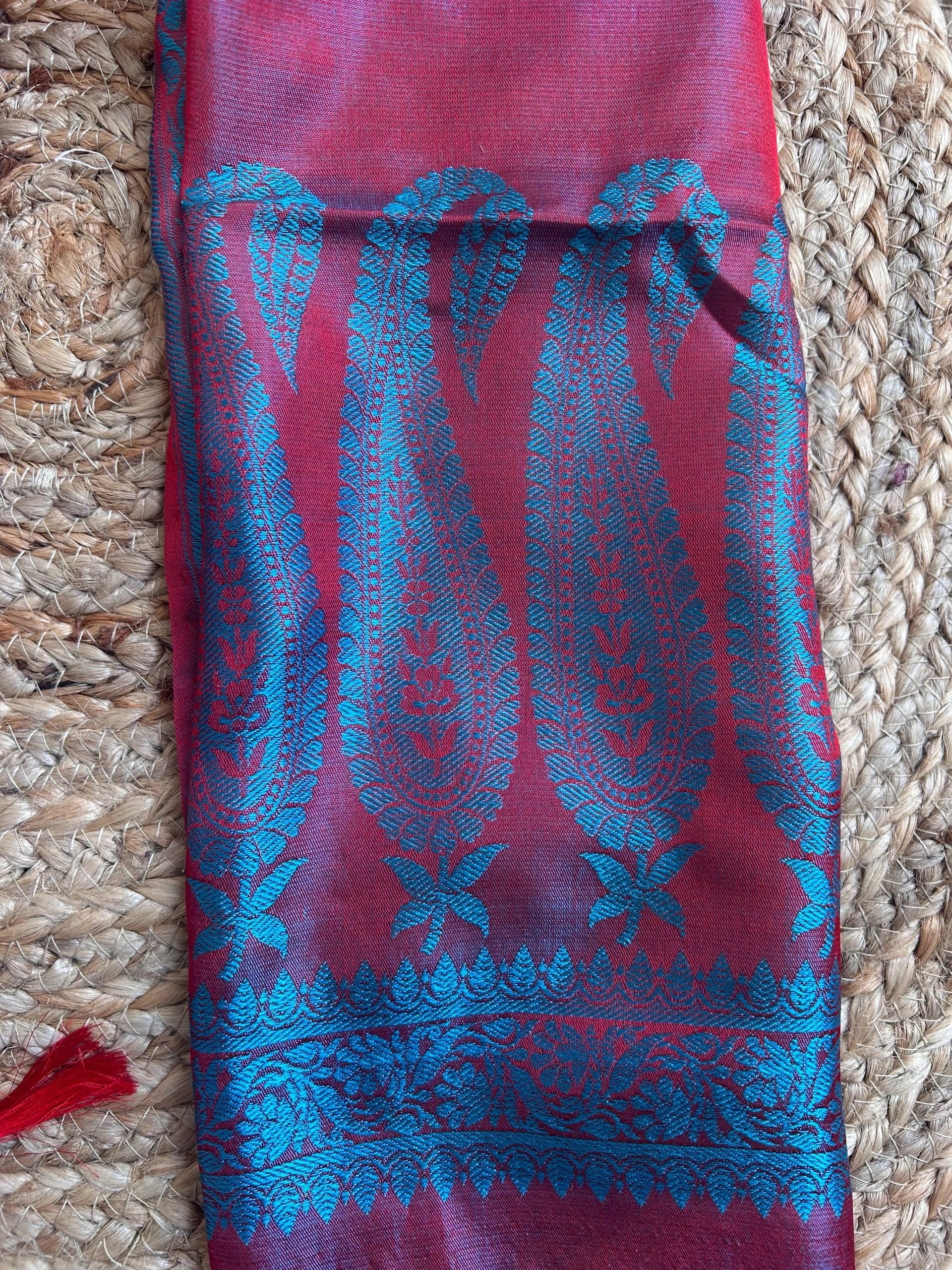 Red hues with blue and light blue motifs stole