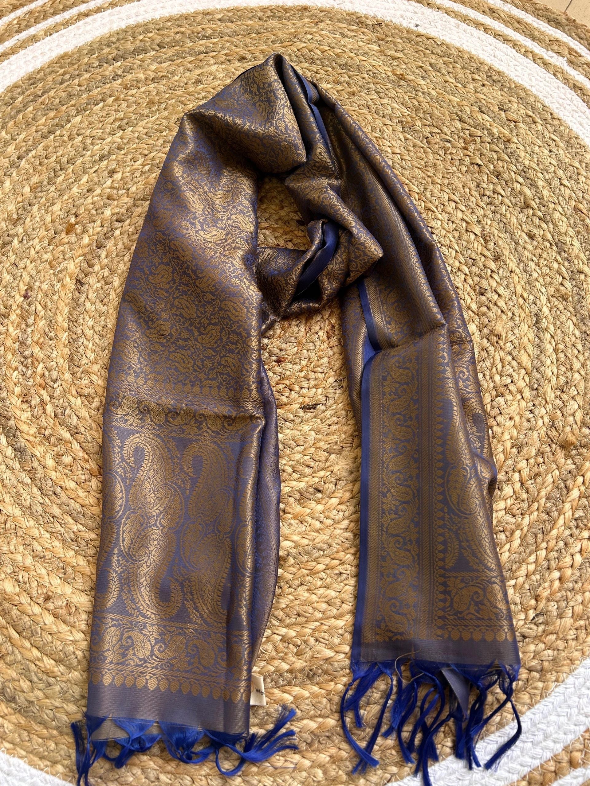 Blue and antique gold motifs stole
