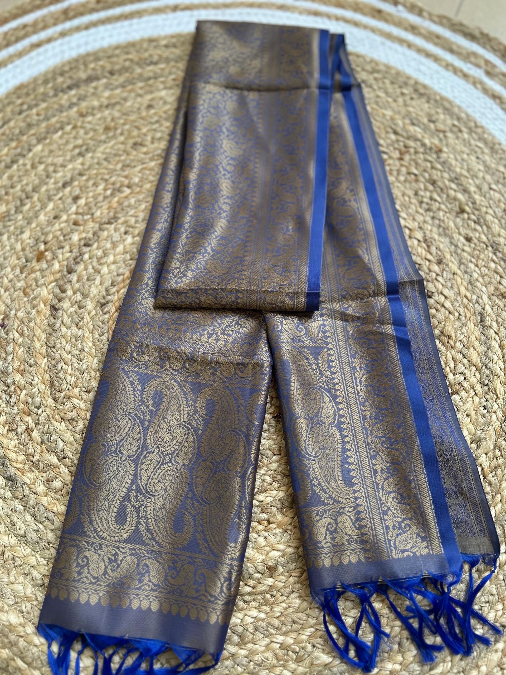 Blue and antique gold motifs stole