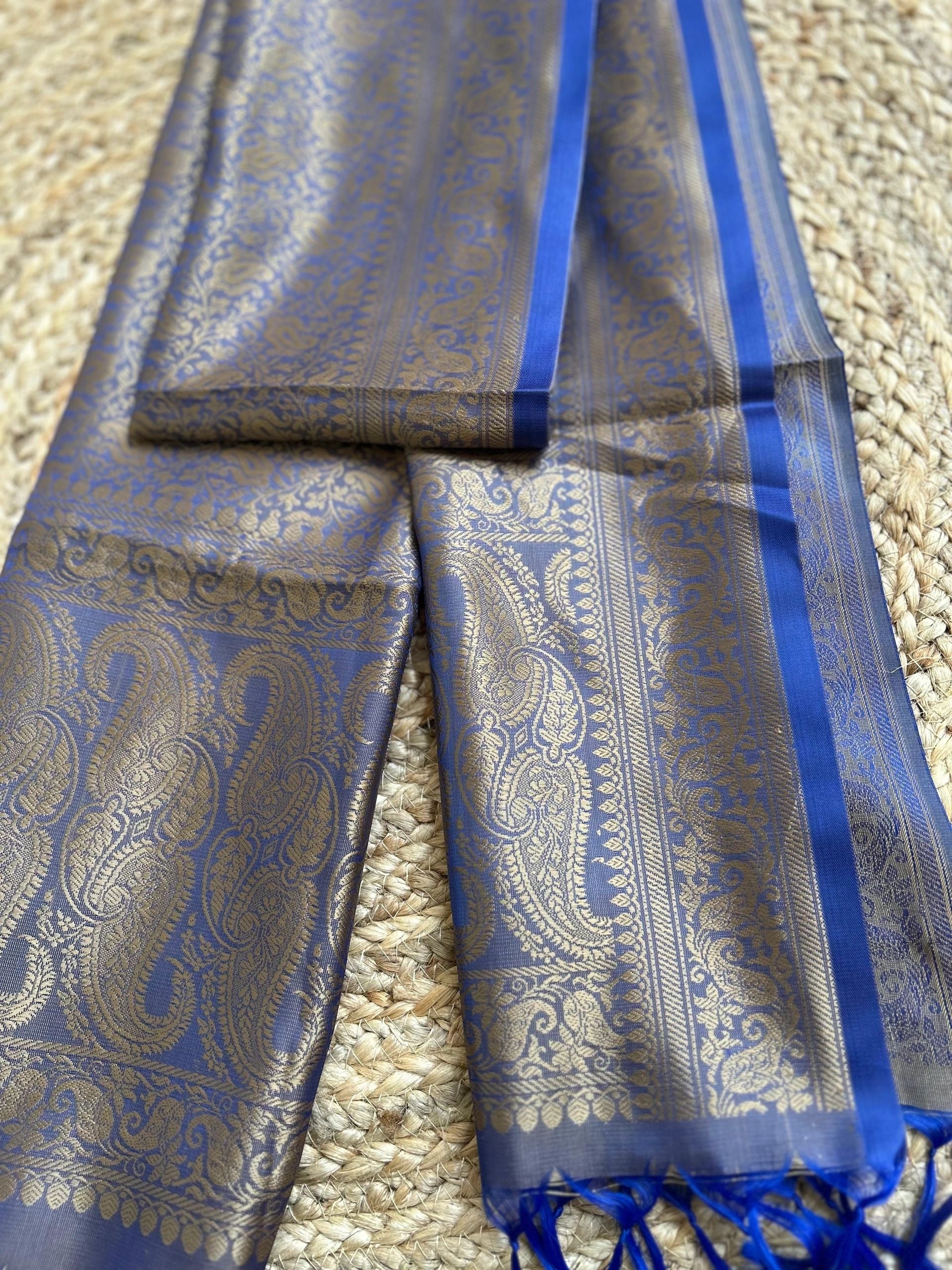 Blue and antique gold motifs stole