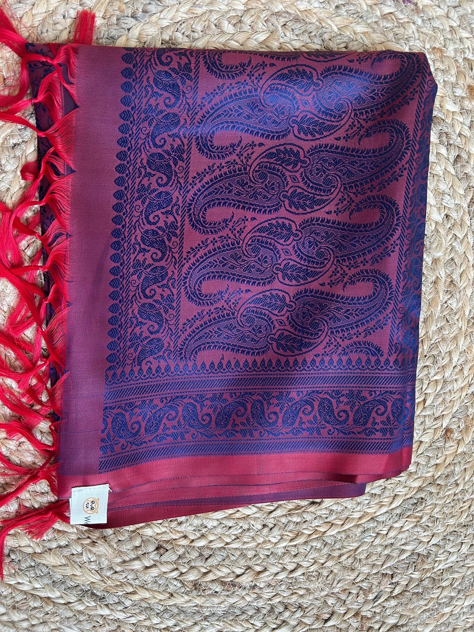 Red body with blue motifs stole