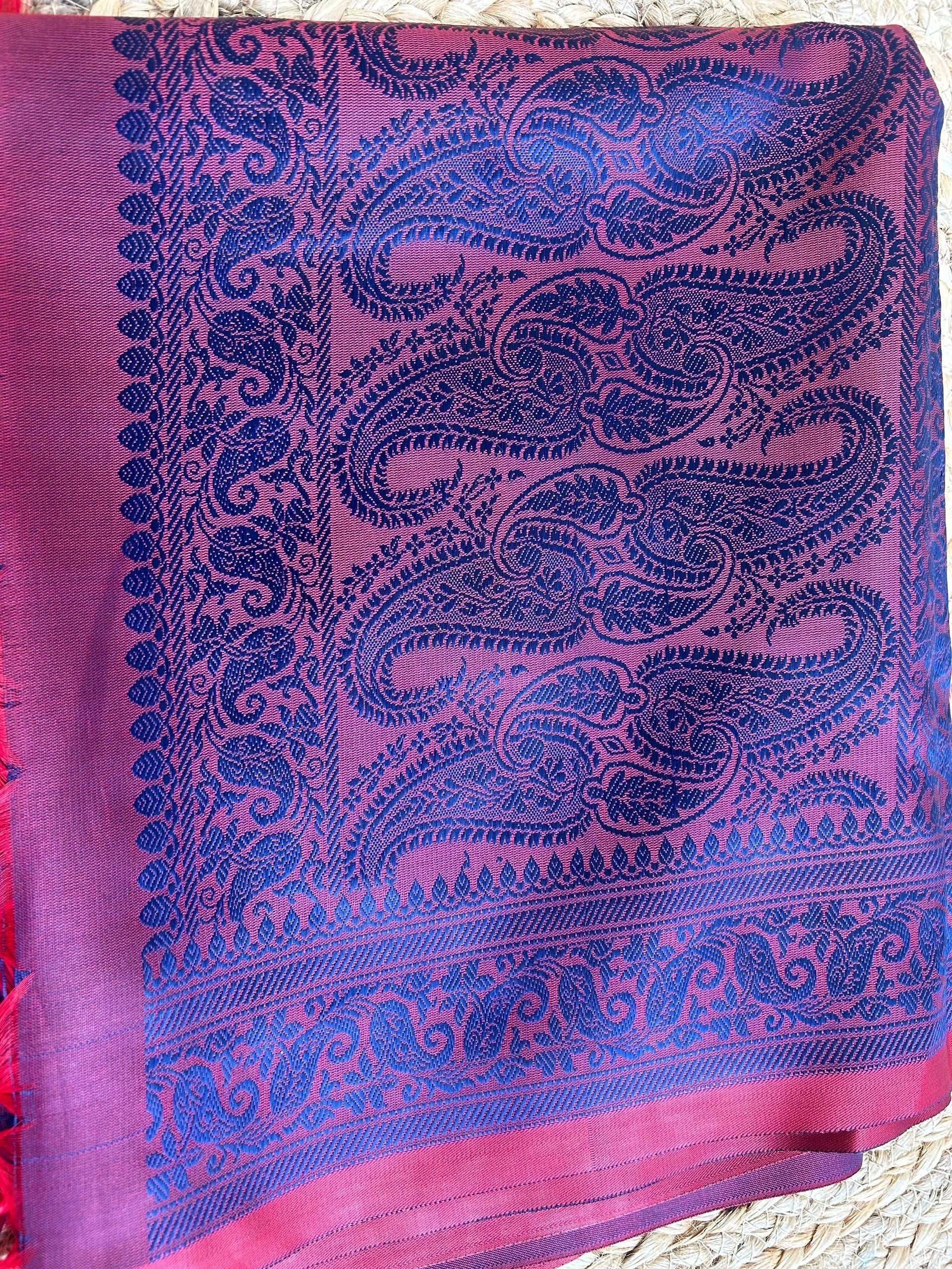 Red body with blue motifs stole