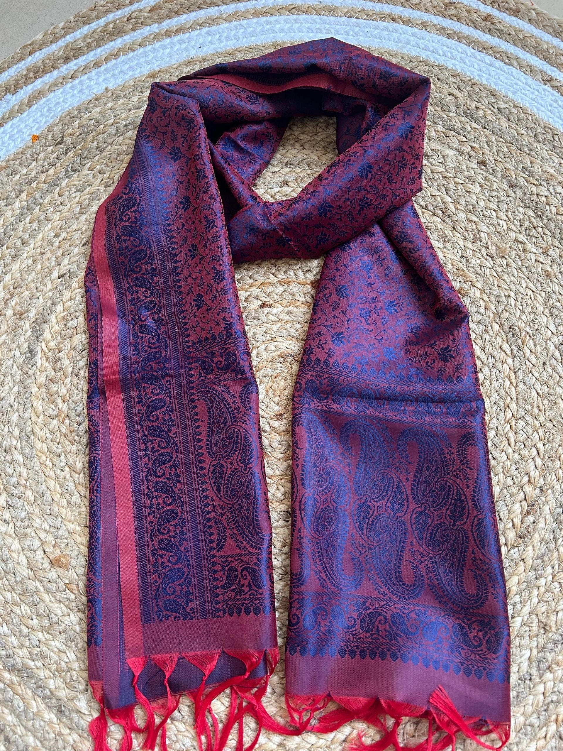 Red body with blue motifs stole