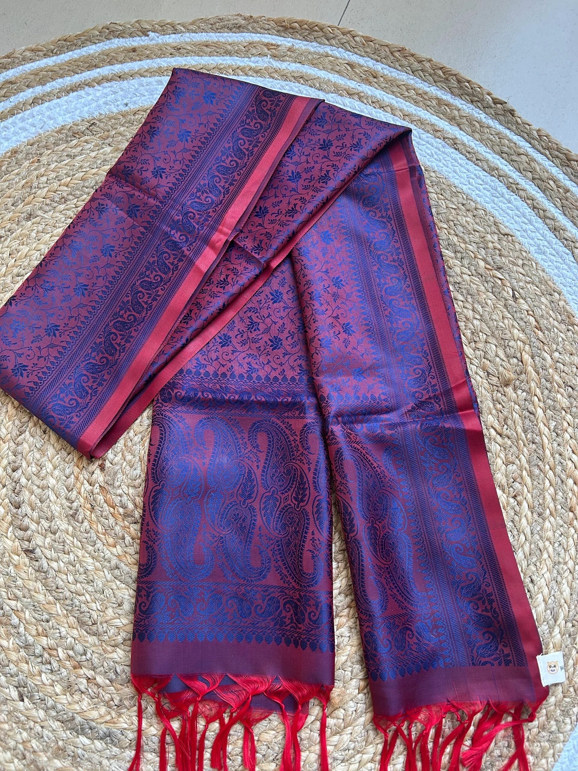 Red body with blue motifs stole