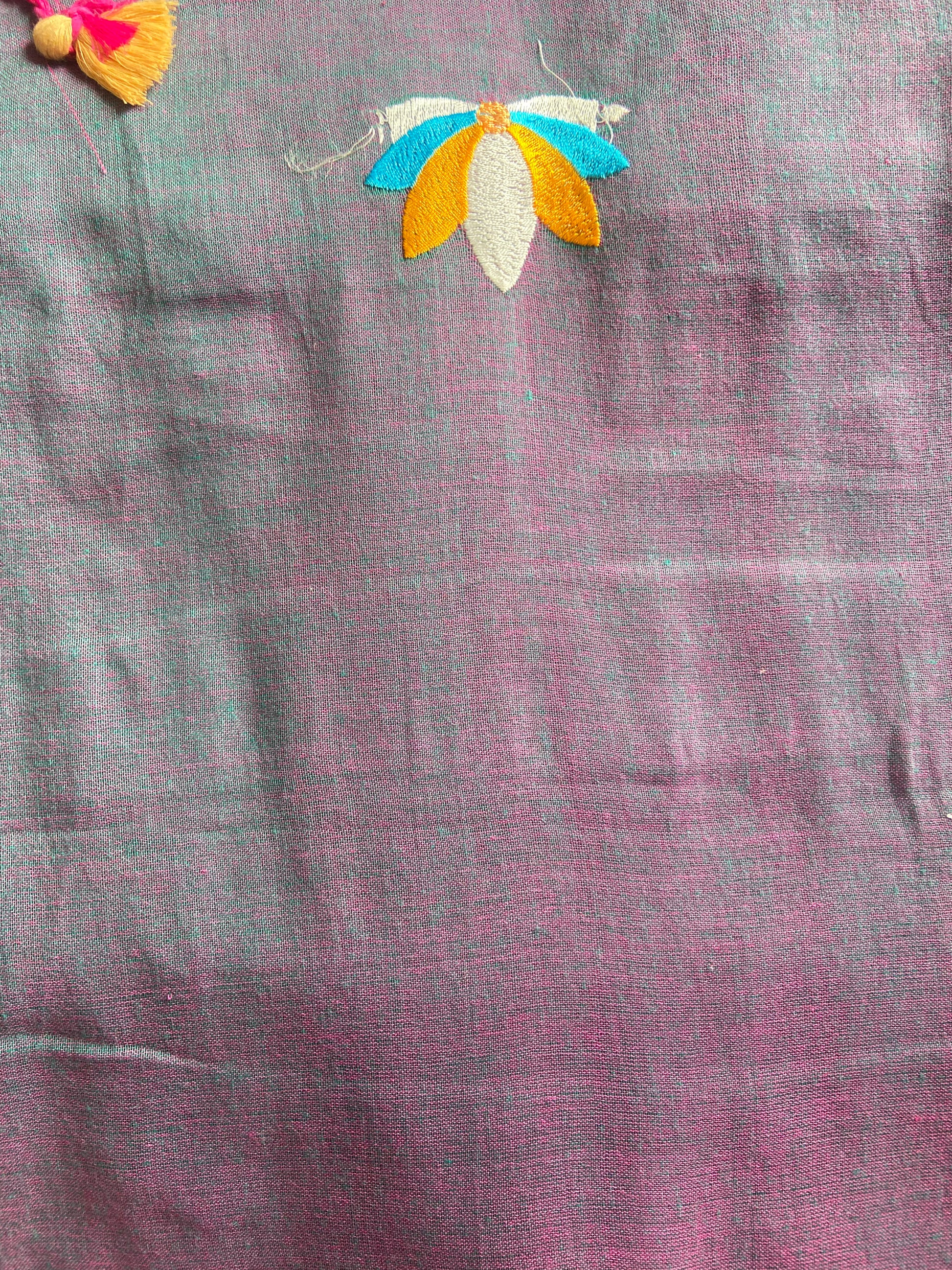 Grey-Purple Handloom Khadi Saree with Floral Embroidery
