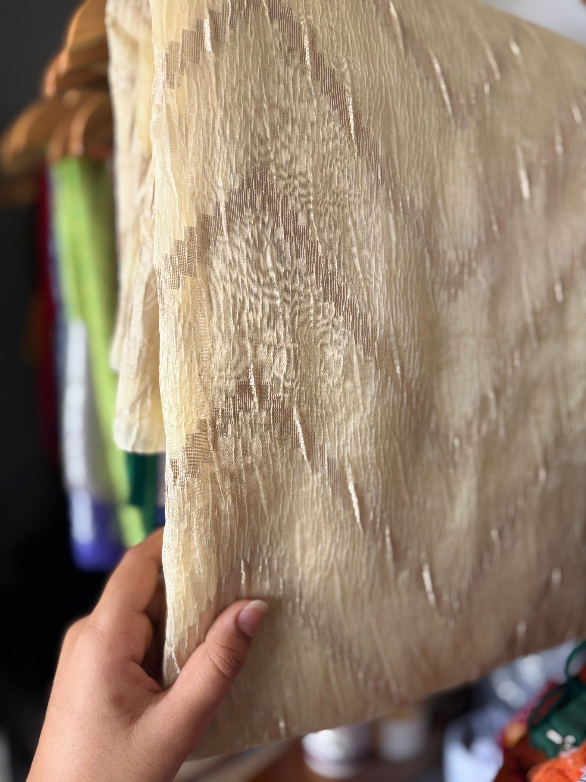 Golden crushed tissue silk saree | Weave Owl handwoven in banaras