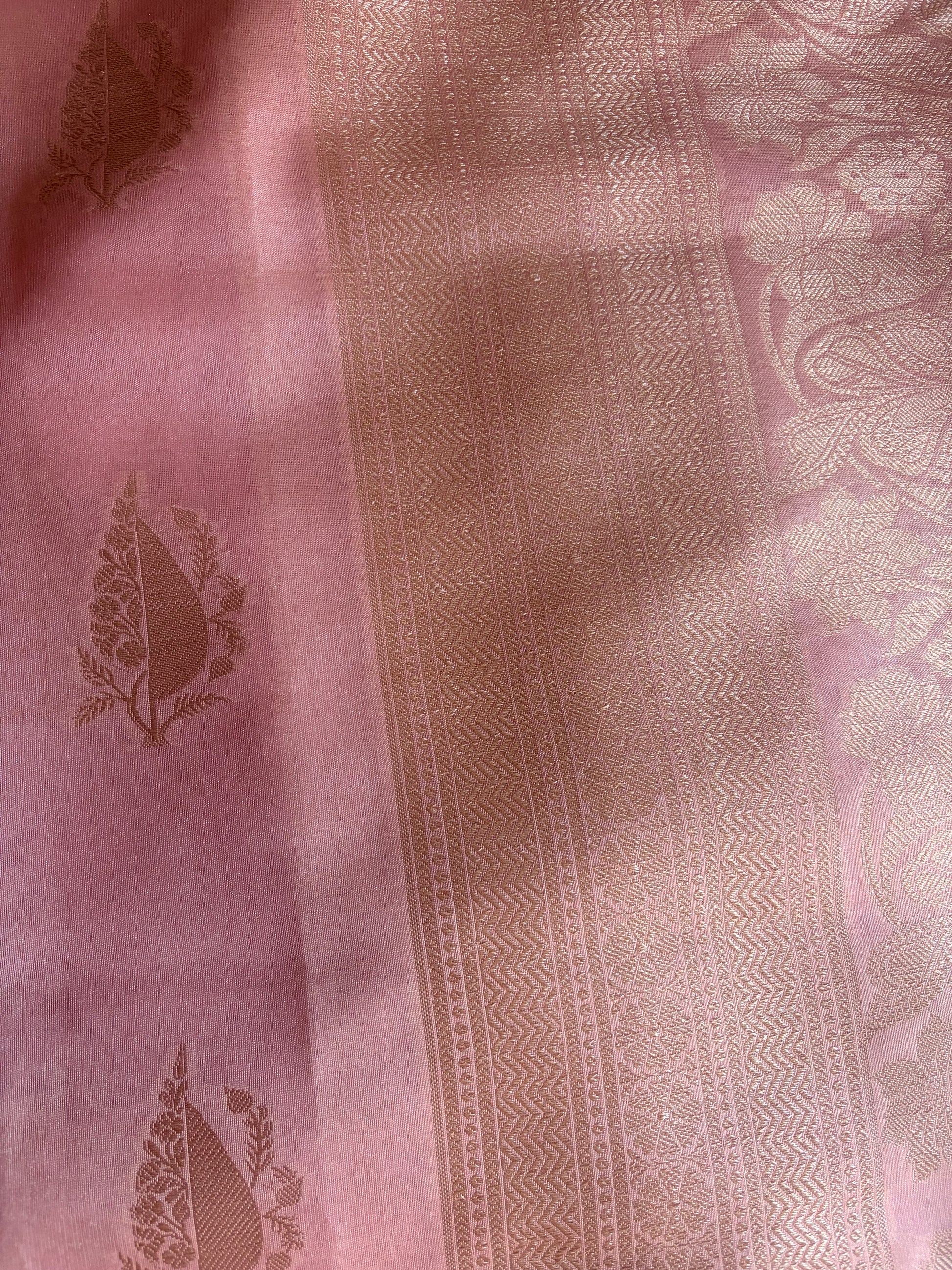 Soft Blush Pink Katan Silk Banarasi Saree — Handwoven in Varanasi