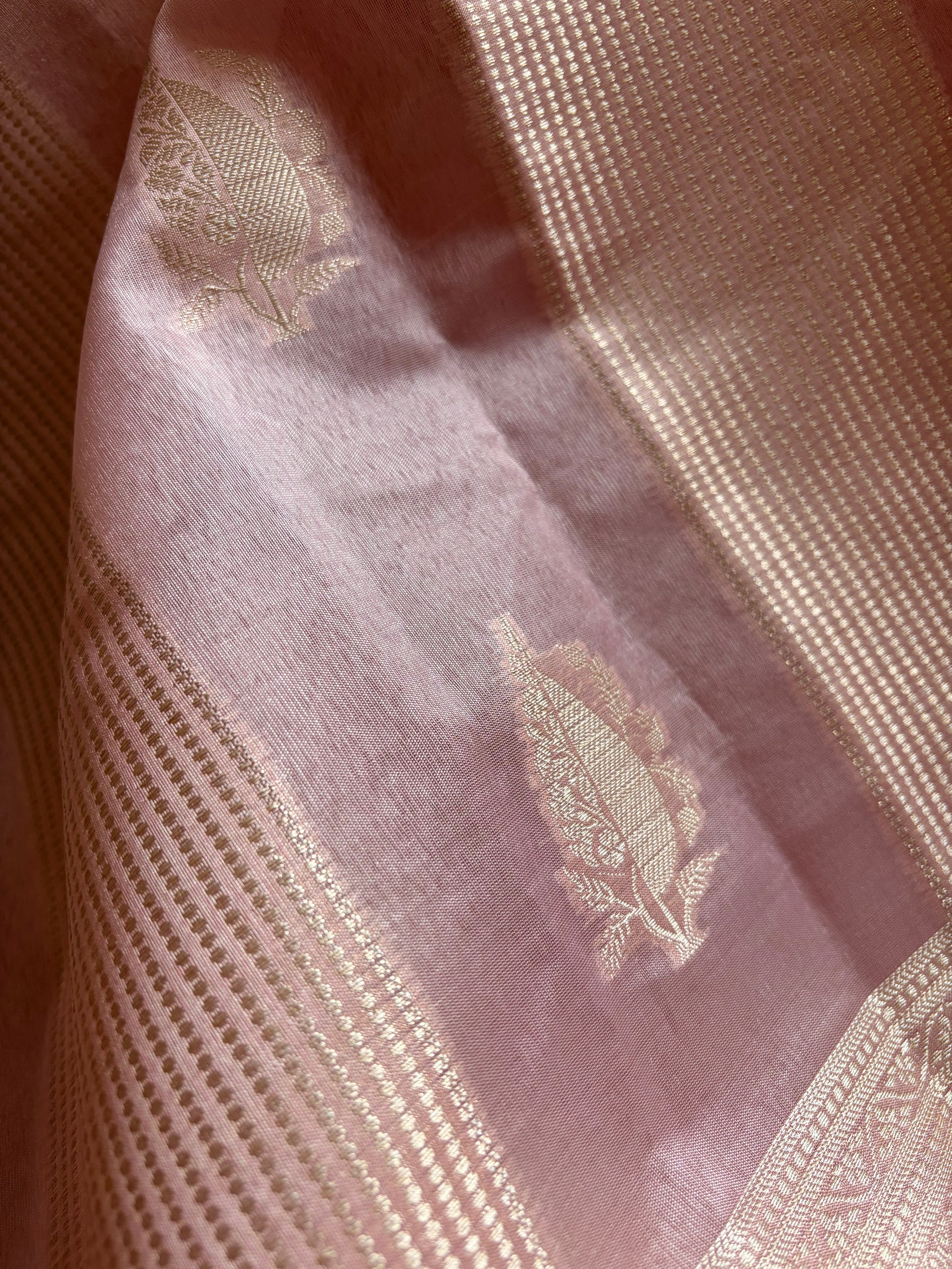Soft Blush Pink Katan Silk Banarasi Saree — Handwoven in Varanasi