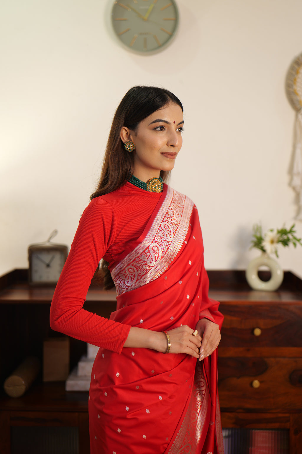 Classic Red Katan silk saree | Handwoven Banarasi
