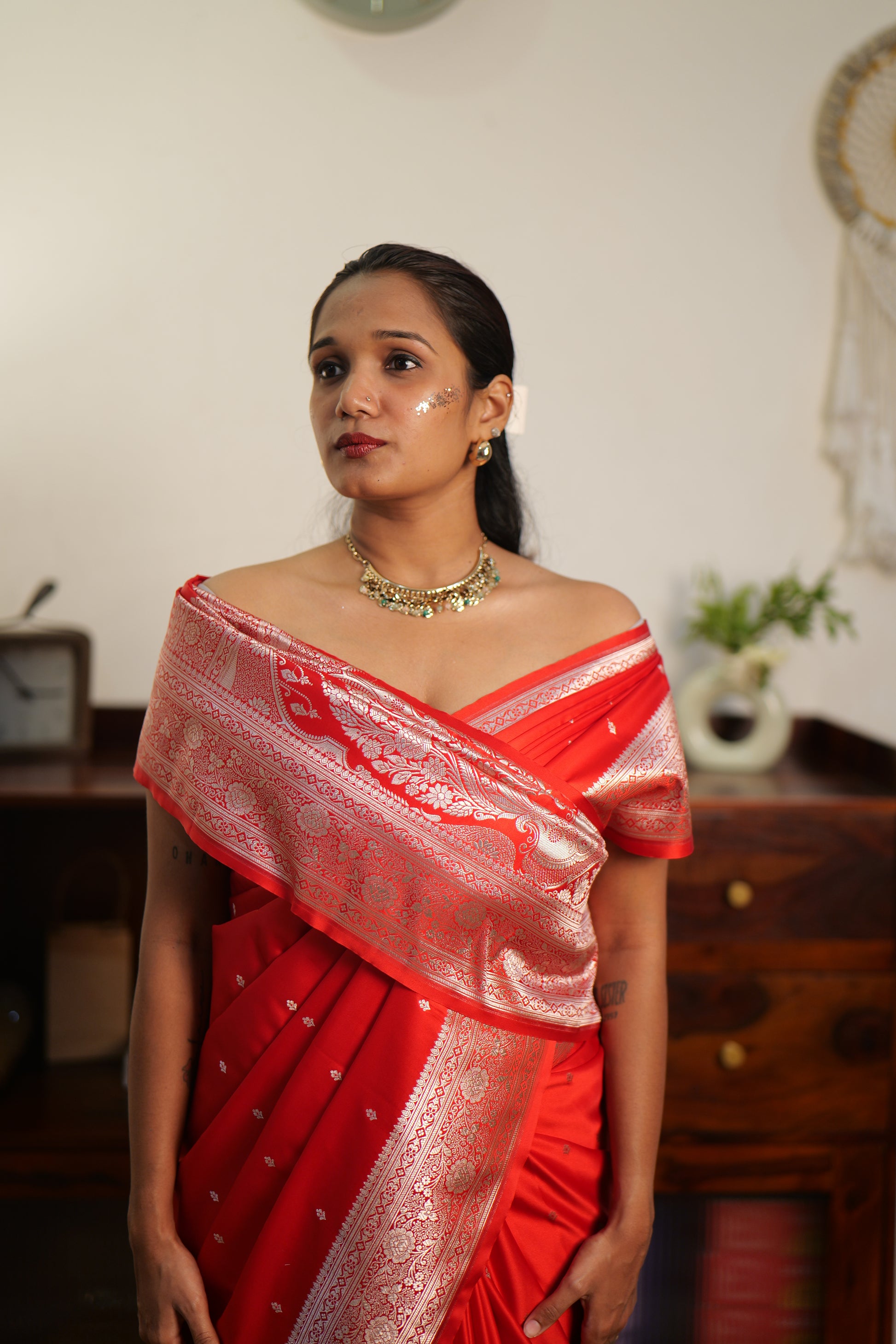 Pure Red Katan Banarasi Silk Saree | Weave Owl handwoven in banaras