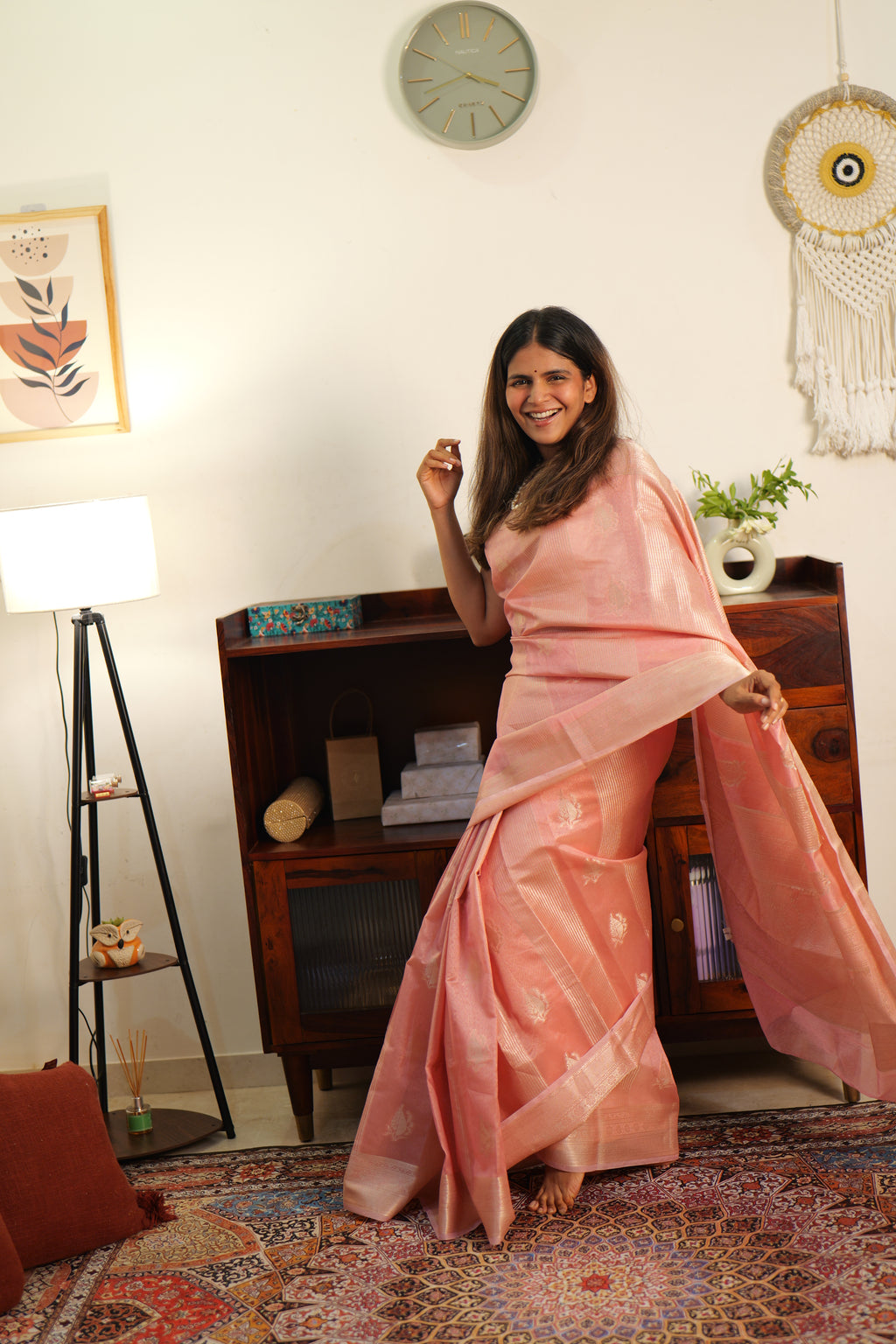 Soft Blush Pink Katan Silk Banarasi Saree — Handwoven in Varanasi