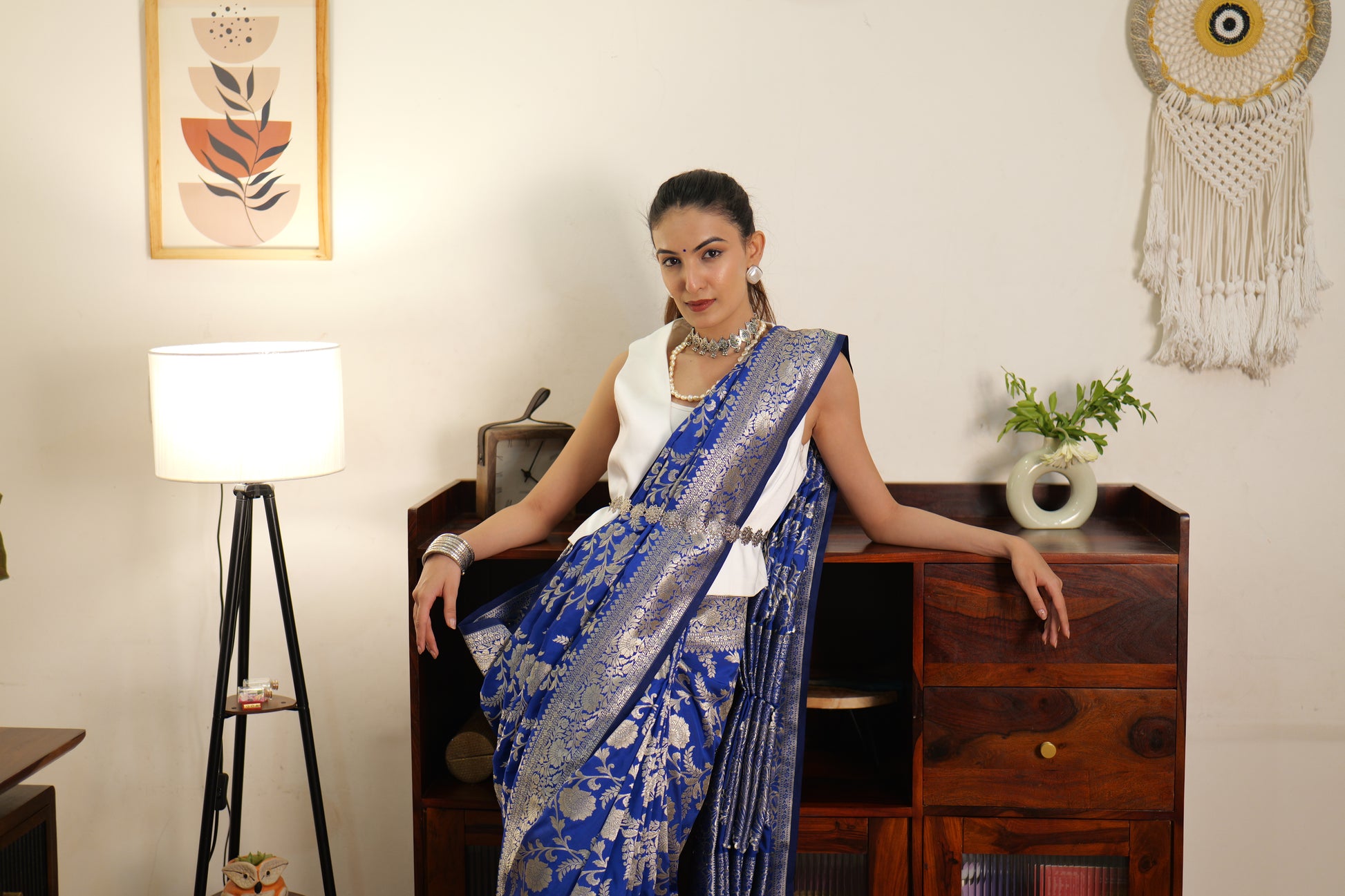 Cobalt blue katan silk saree | Weave Owl Handwoven in banaras