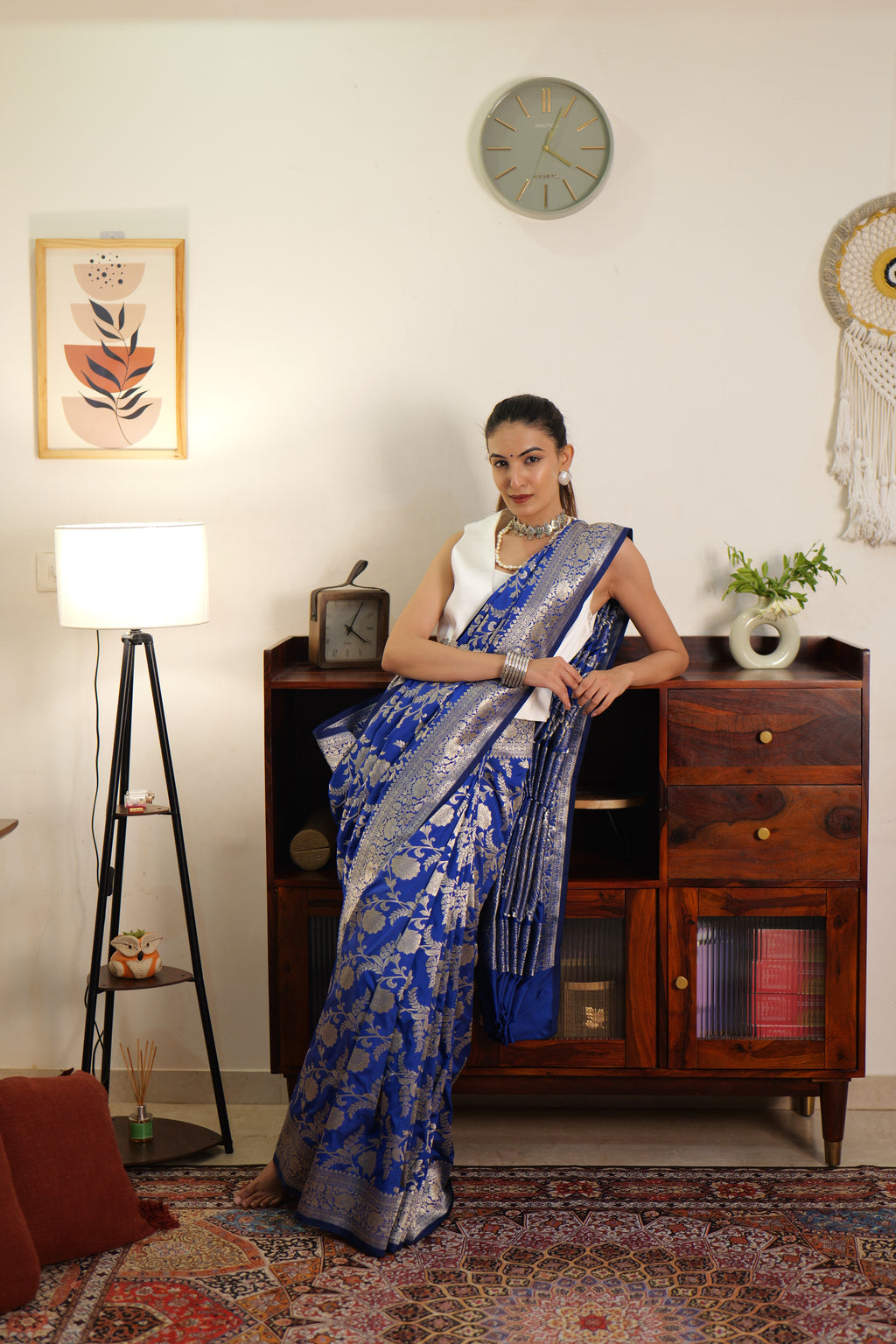 Cobalt blue katan silk saree | Weave Owl Handwoven in banaras