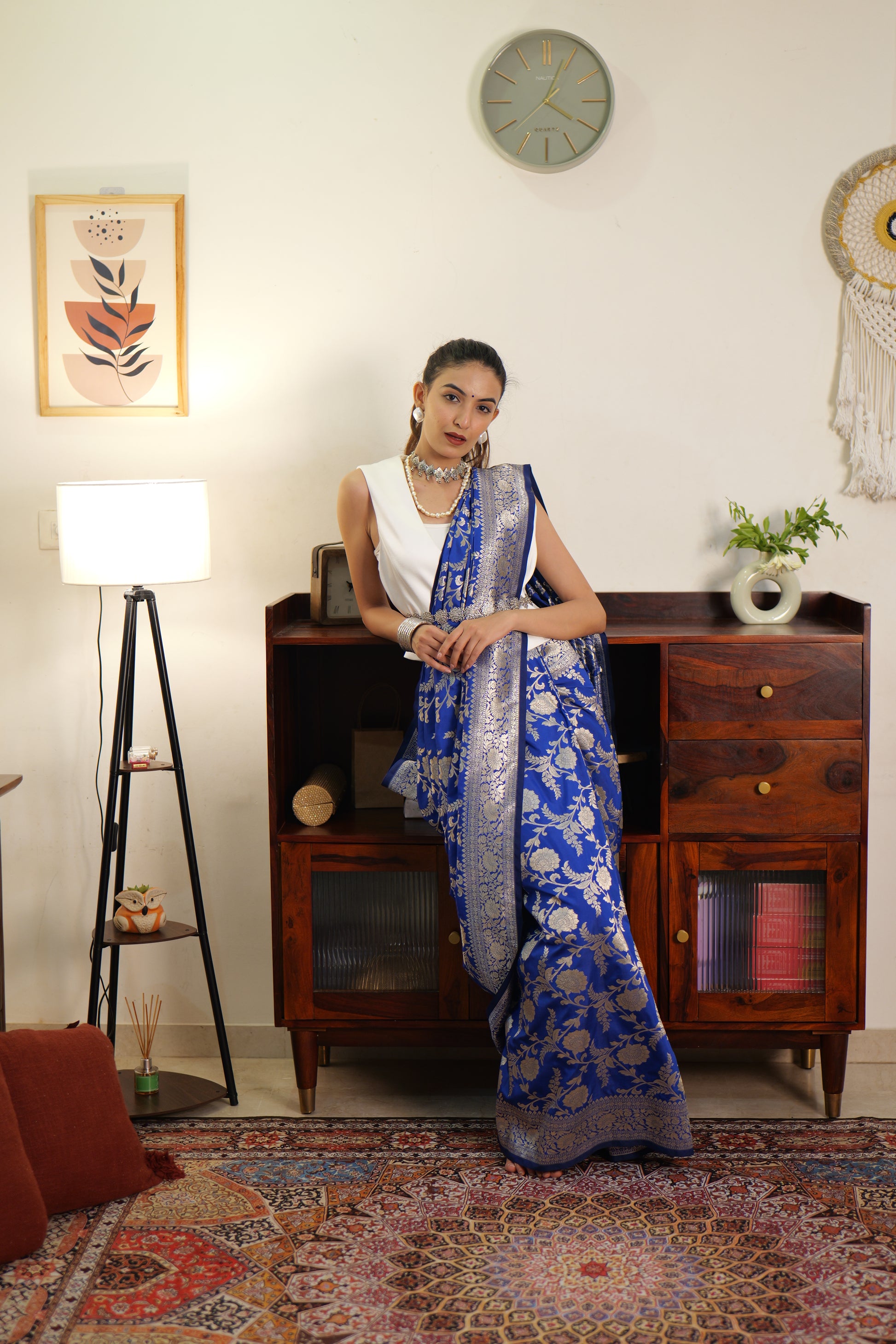Cobalt blue katan silk saree | Weave Owl Handwoven in banaras